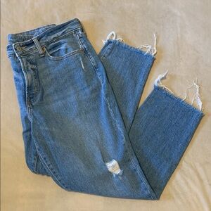 Old Navy OG High Rise Straight Leg Distressed Ankle Jeans, Raw Hem Size 12